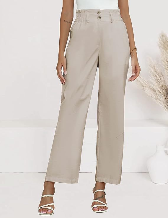 Women's wide-leg palazzo trousers with elasticated waistband and practical button details NOVAE