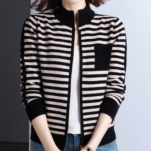 Women's cardigan with stand-up collar and zipper NOVAE