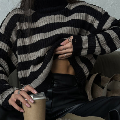 Women's fashionable oversized sweater with striped pattern NOVAE