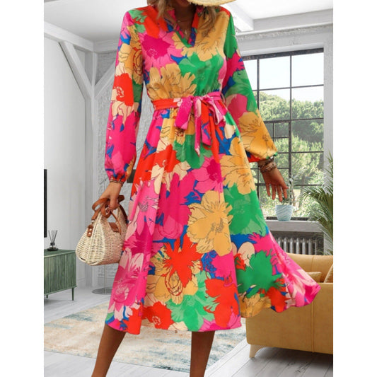 Women's maxi dress with floral patterns and swing skirt NOVAE