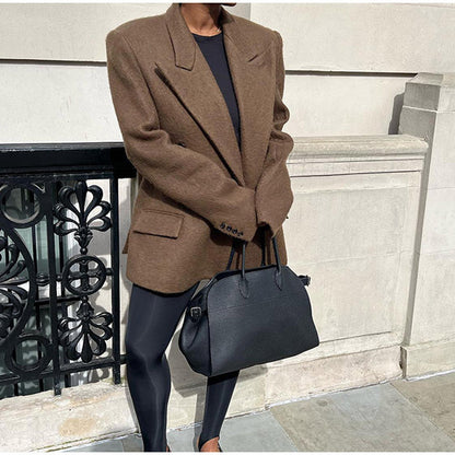 Women's Oversized Blazer Jacket with Double Button Placket and Wide Lapels NOVAE