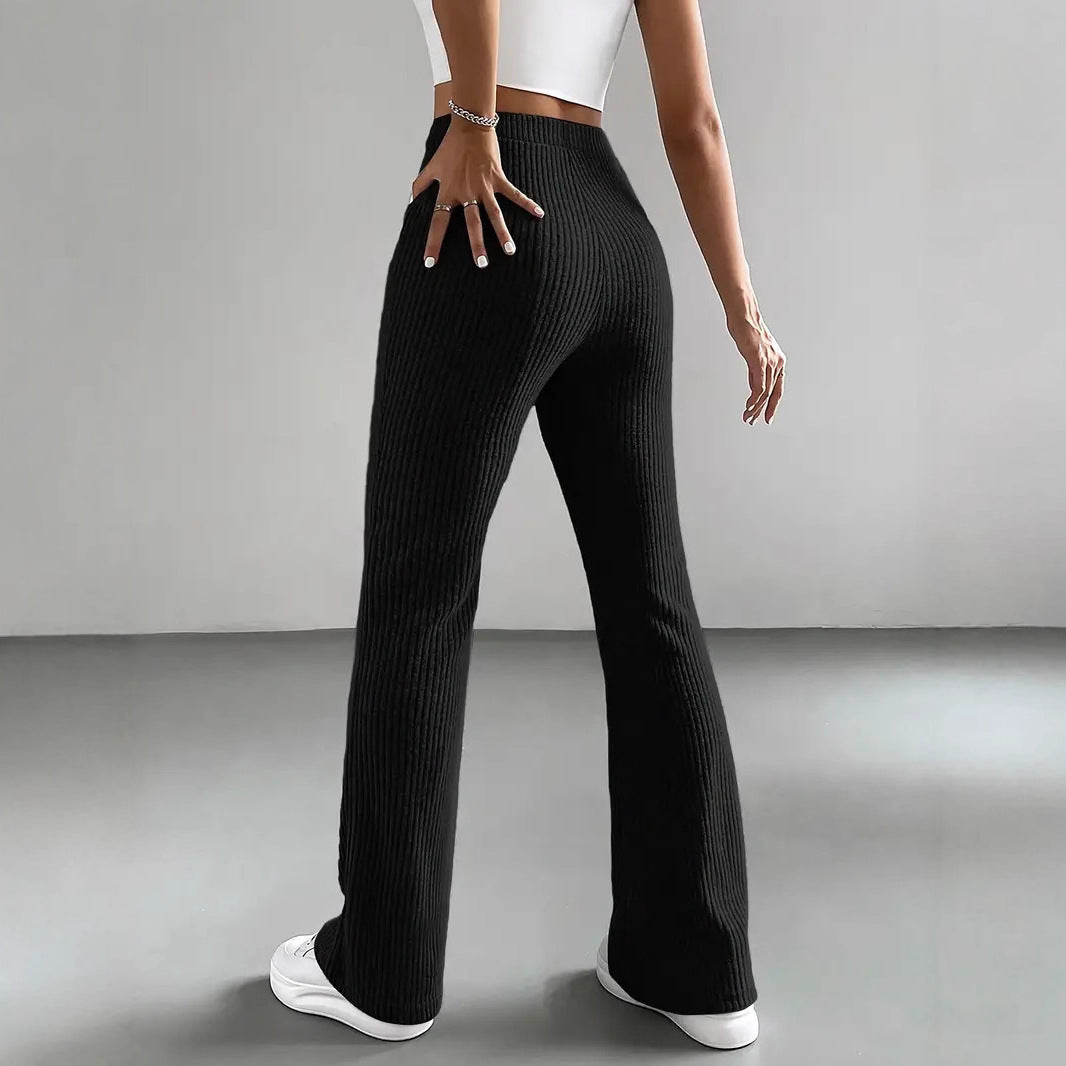 Women's Elegant and Comfortable Ribbed High-Waisted Trousers NOVAE