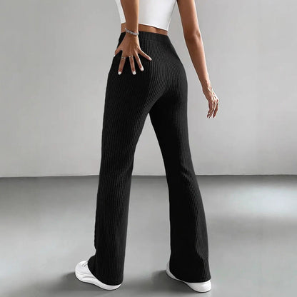 Women's Elegant and Comfortable Ribbed High-Waisted Trousers NOVAE