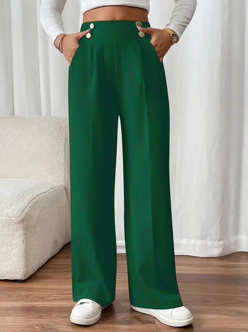 Women's Elegant Wide Leg Trousers with Decorative Button Details NOVAE