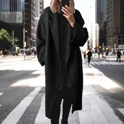 Women's classic oversized coat with double button closure and wide lapel NOVAE