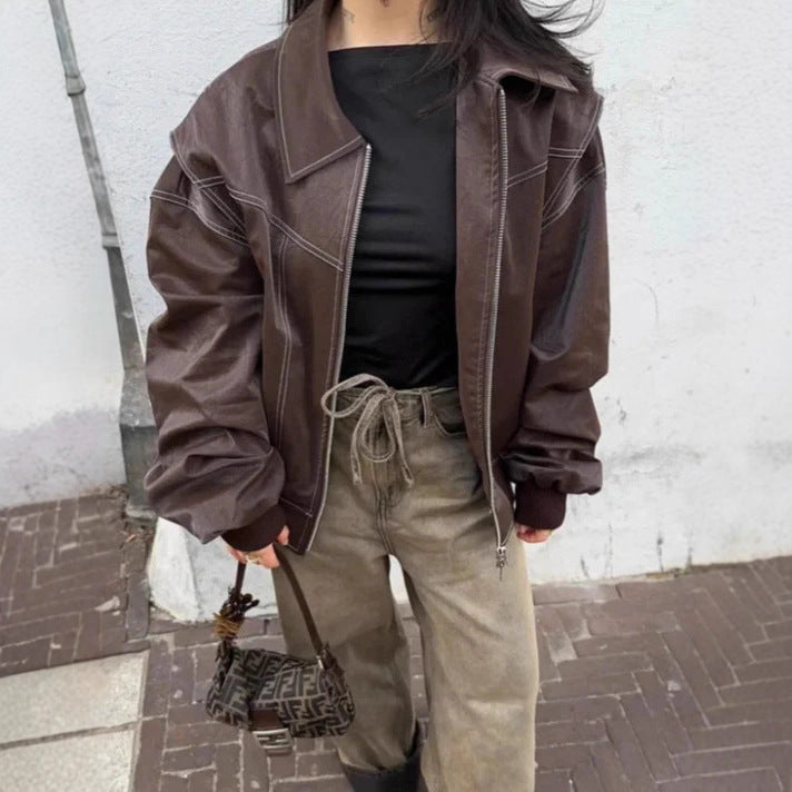 Women's modern faux leather jacket in a sporty cut with practical pockets NOVAE