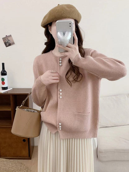 Women's cardigan with elegant pearl buttons NOVAE