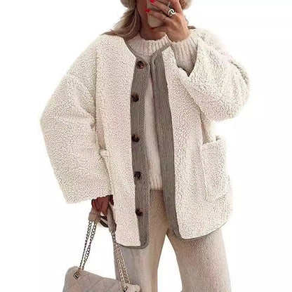 Women's cozy teddy jacket with color-coordinated collar NOVAE