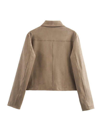 Women's fashionable short jacket made of high-quality imitation suede with practical pockets NOVAE
