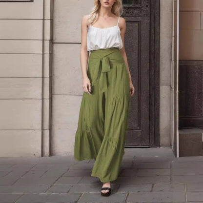Women's wide-leg high-waisted trousers with elegant pleats and tie belt NOVAE