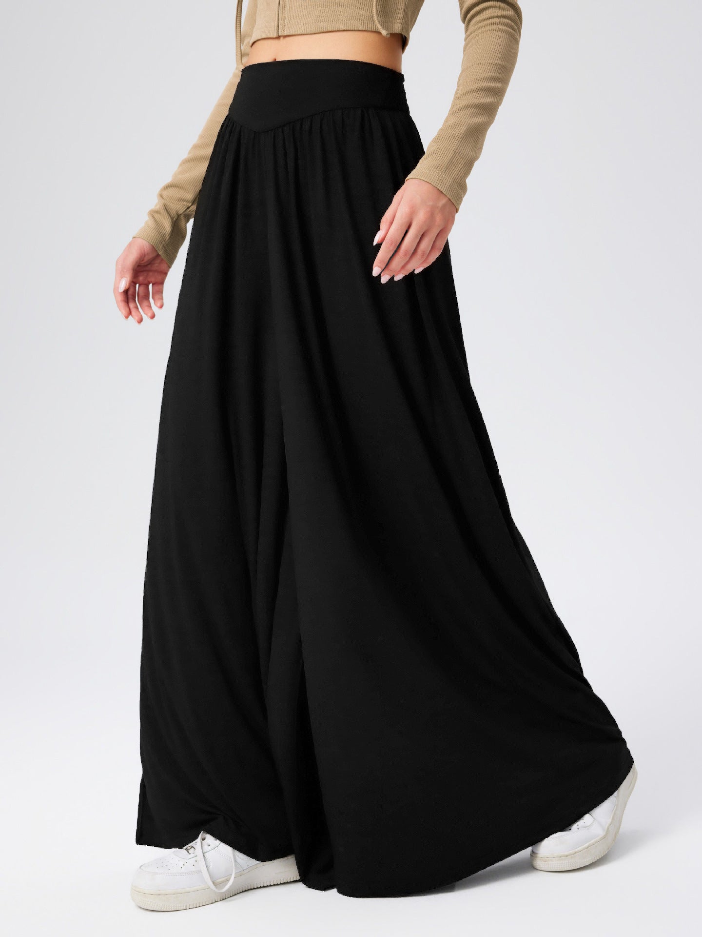 Women's wide-leg jersey trousers with a high waist NOVAE