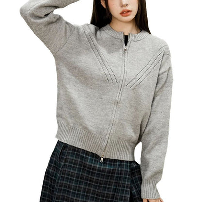 Women's cozy cardigan with modern zipper and fine textured design NOVAE