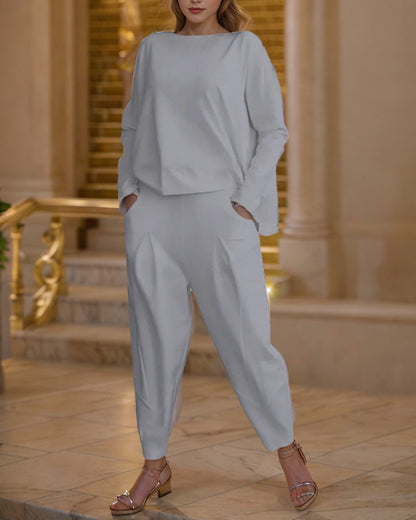 Women's elegant set with casual top and comfortable trousers NOVAE