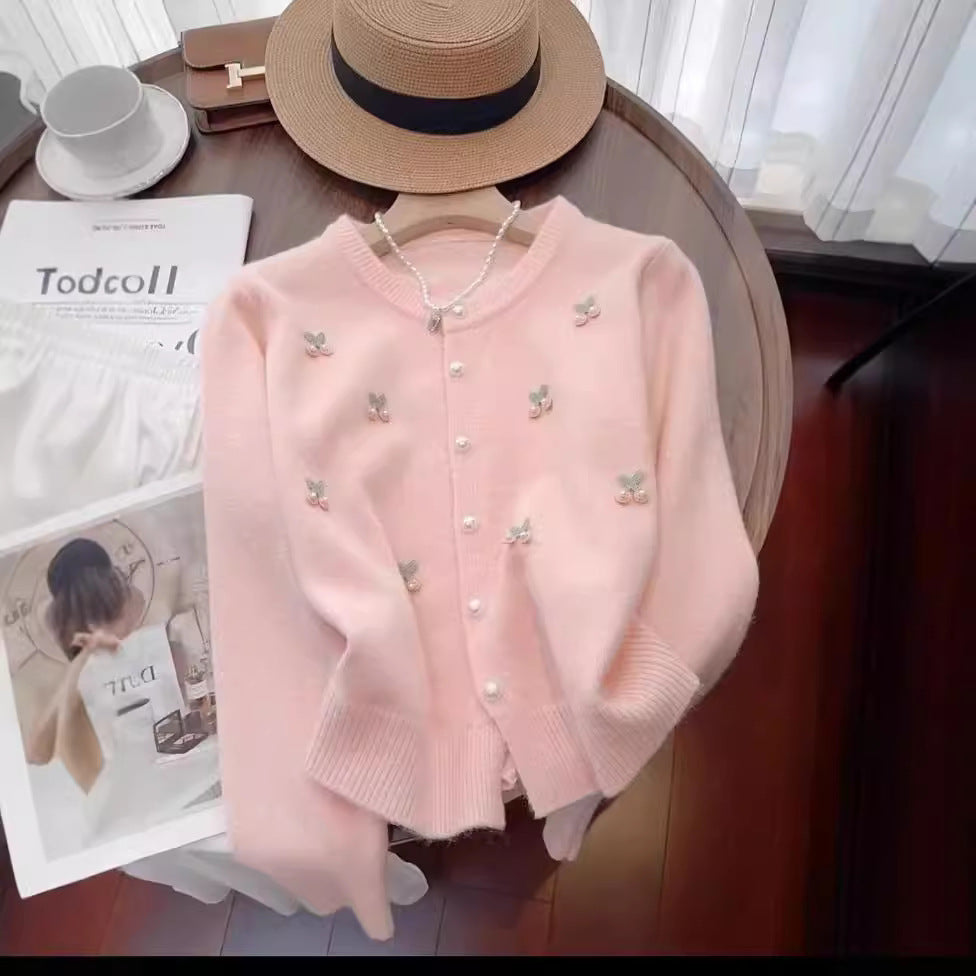 Women's Elegant Cardigan with Floral Appliqués NOVAE