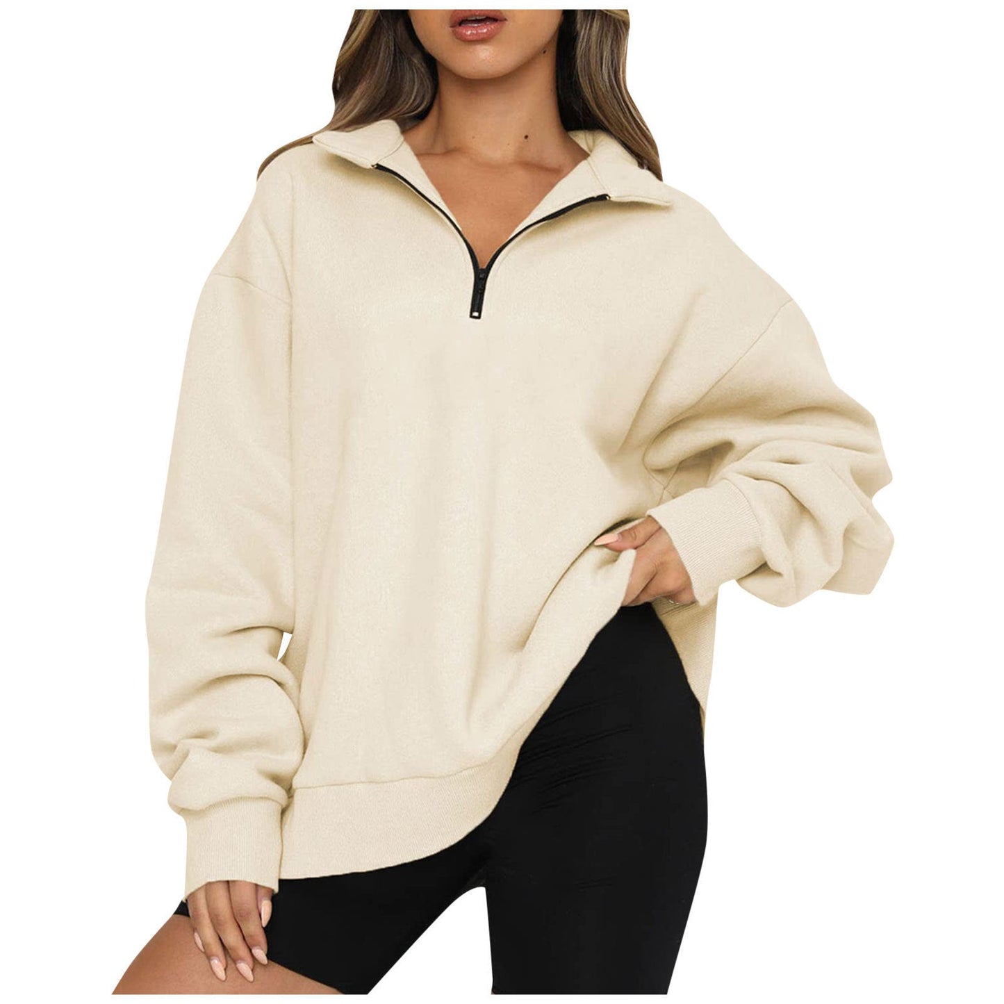 Women's fashionable oversized sweater with short zipper and casual sleeves NOVAE