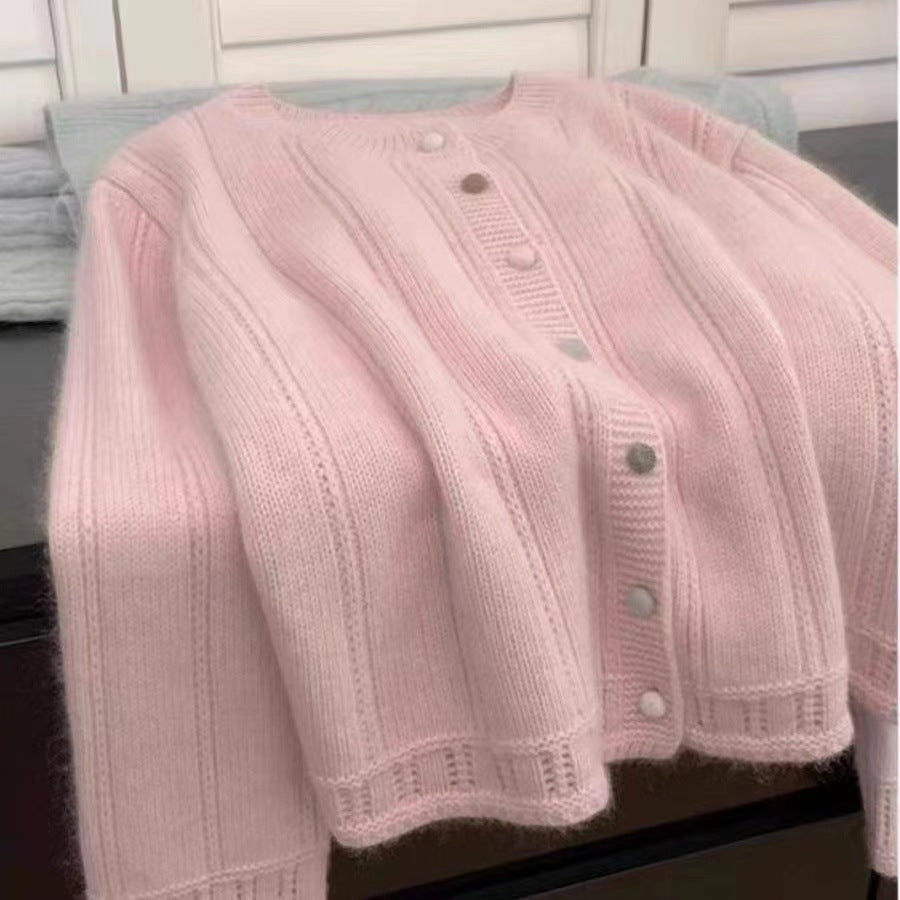 Women's cardigan with decorative rib design and button closure NOVAE