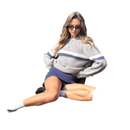 Women's casual sweater with a textured knit pattern and fashionable color accents NOVAE