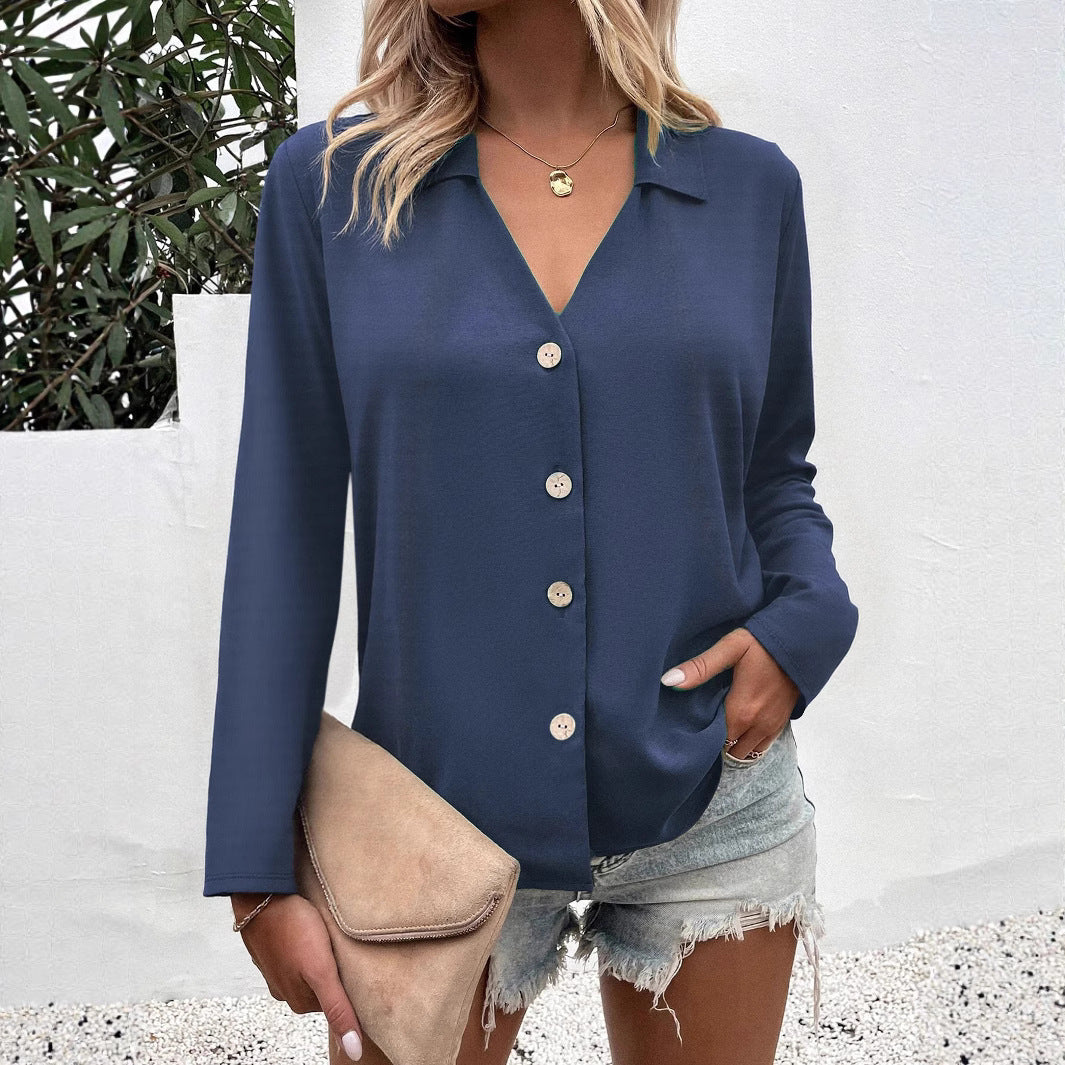 Women's fashionable blouse with V-neck and button details NOVAE