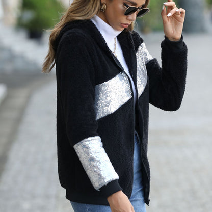 Women's fleece jacket with glitter accents and practical zipper NOVAE