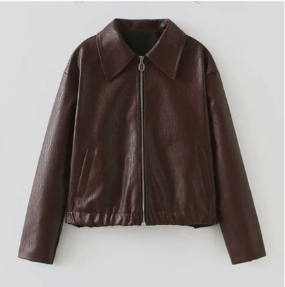 Women's casual leather jacket in a sporty style with elasticated waistband NOVAE
