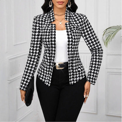 Women's elegant blazer jacket with houndstooth pattern and tailored cut NOVAE
