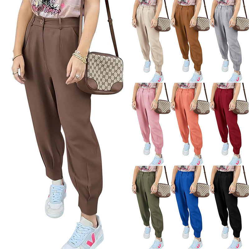 Women's elegant and fashionable high-waisted trousers with pleats and side pockets NOVAE