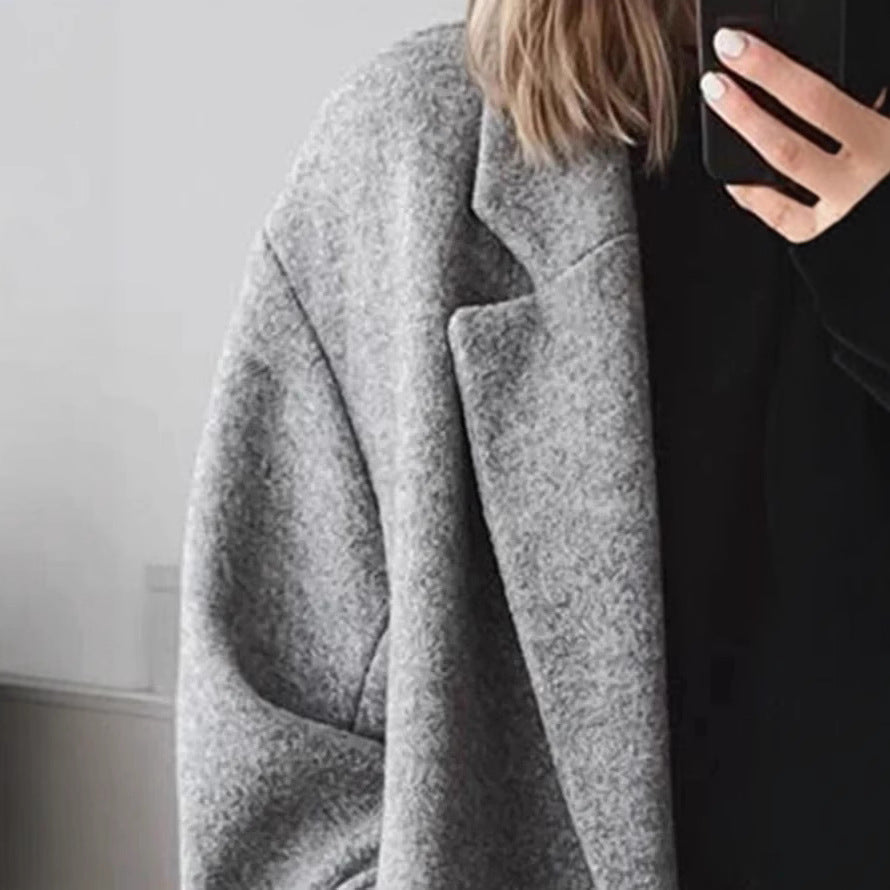 Women's Oversized Bouclé Coat with Double Button Placket NOVAE