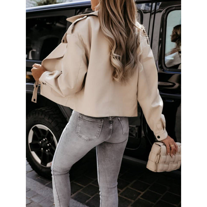 Women's faux leather biker jacket with elegant buckle and pockets NOVAE