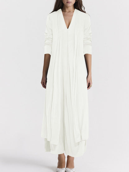 Women's elegant long jacket with deep V-neck and flowing cut NOVAE