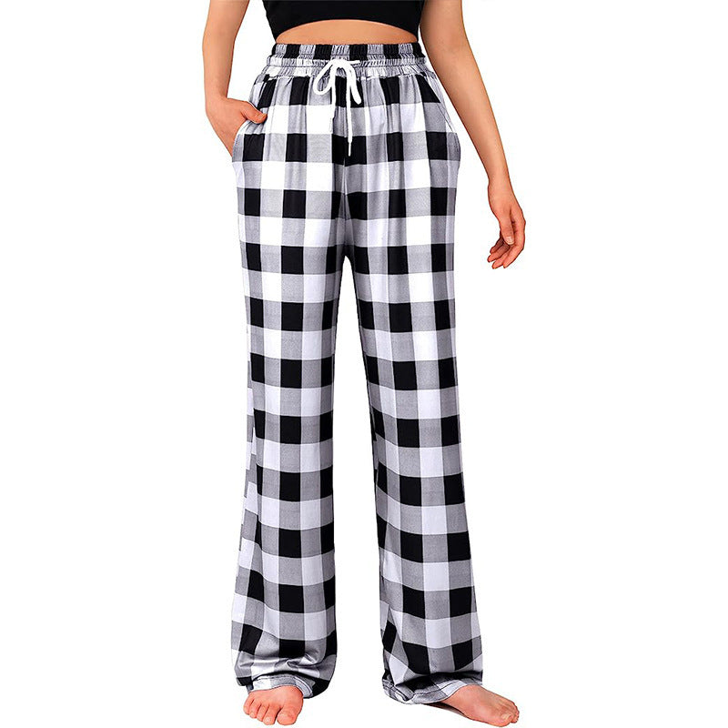 Women's Comfortable Checkered Trousers with Elastic Waistband and Side Pockets NOVAE