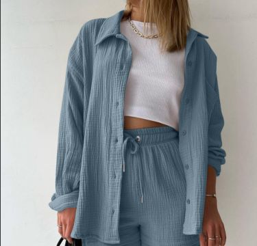 Women's casual summer outfit consisting of a short-sleeved blouse and comfortable shorts NOVAE