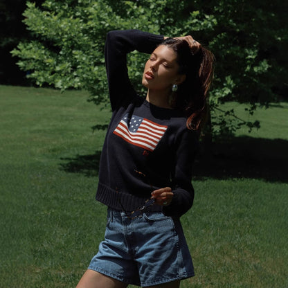 Women's fashionable sweater with USA flag appliqué NOVAE