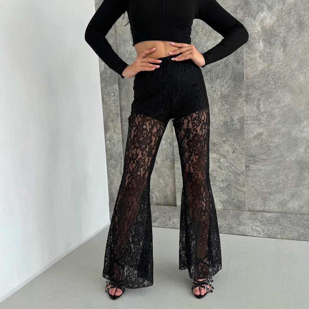 Women's elegant lace trouser suit with high waist and flowing cut NOVAE
