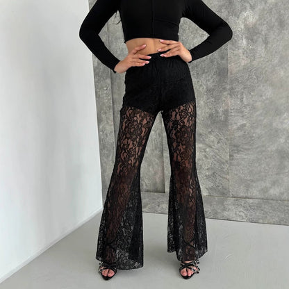 Women's elegant lace trouser suit with high waist and flowing cut NOVAE