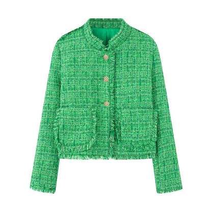 Women's stylish short jacket in a structured tweed design with decorative buttons NOVAE
