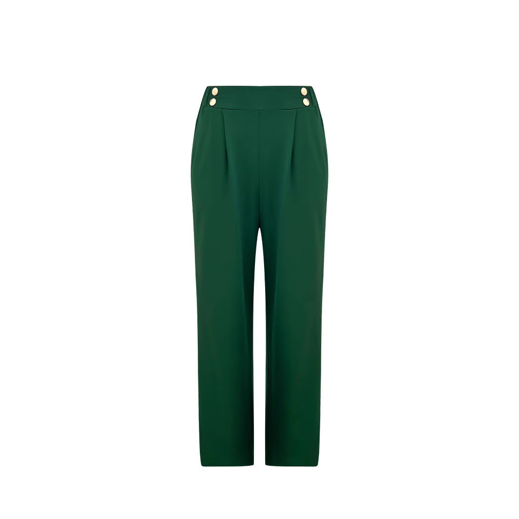 Women's Elegant Wide Leg Trousers with Decorative Button Details NOVAE