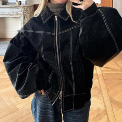 Women's modern faux leather jacket in a sporty cut with practical pockets NOVAE