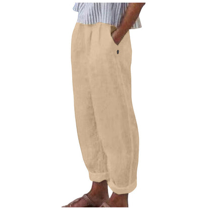 Women's Comfortable Linen Trousers with a Loose Fit and Side Pockets NOVAE