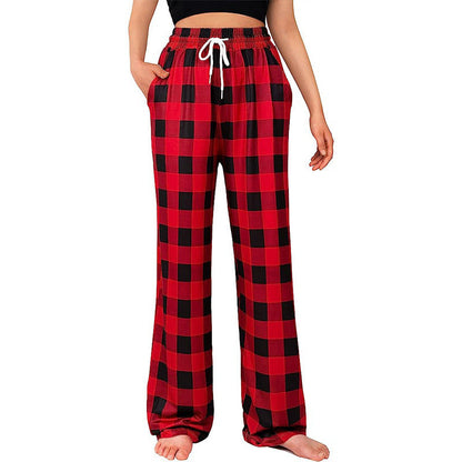 Women's Comfortable Checkered Trousers with Elastic Waistband and Side Pockets NOVAE