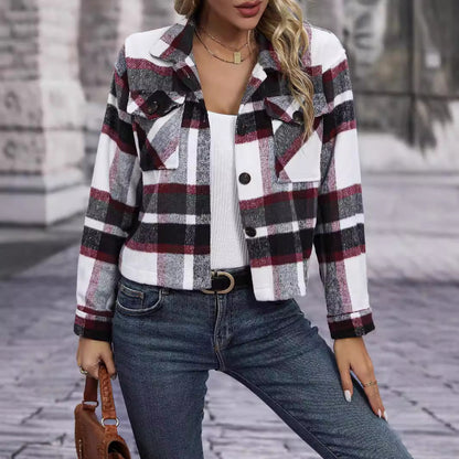 Women's Checkered Flannel Jacket with Pockets NOVAE
