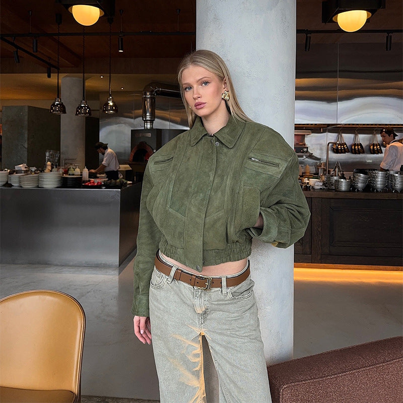 Women's snack leather jacket with a relaxed fit NOVAE