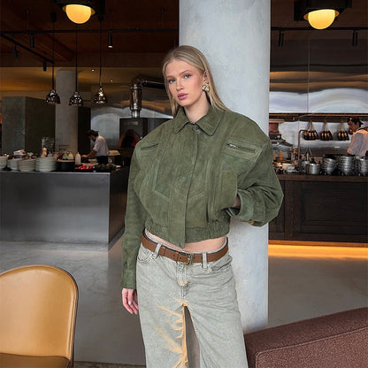 Women's snack leather jacket with a relaxed fit NOVAE