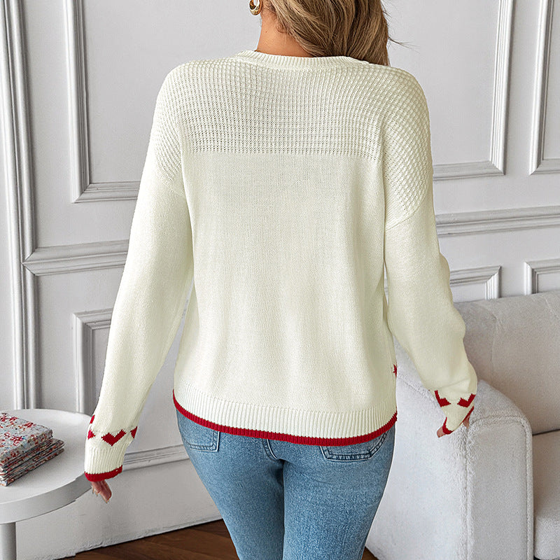 Women's knitted sweater with heart motif and textured surface NOVAE