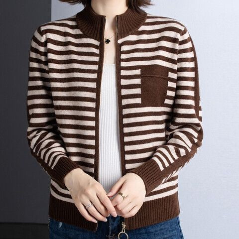 Women's cardigan with stand-up collar and zipper NOVAE