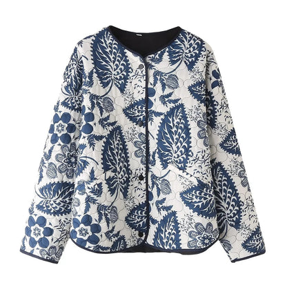 Women's quilted floral jacket with innovative pocket and round neck NOVAE