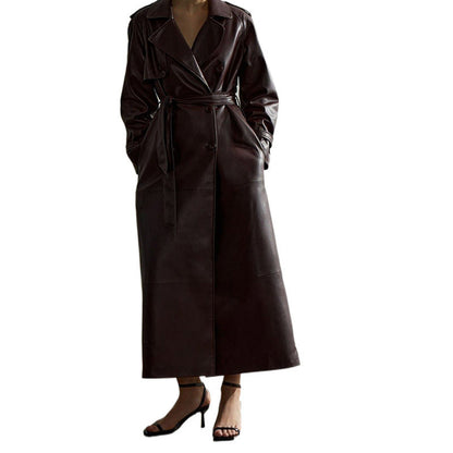 Women's fashionable faux leather trench coat with belt and practical pockets NOVAE