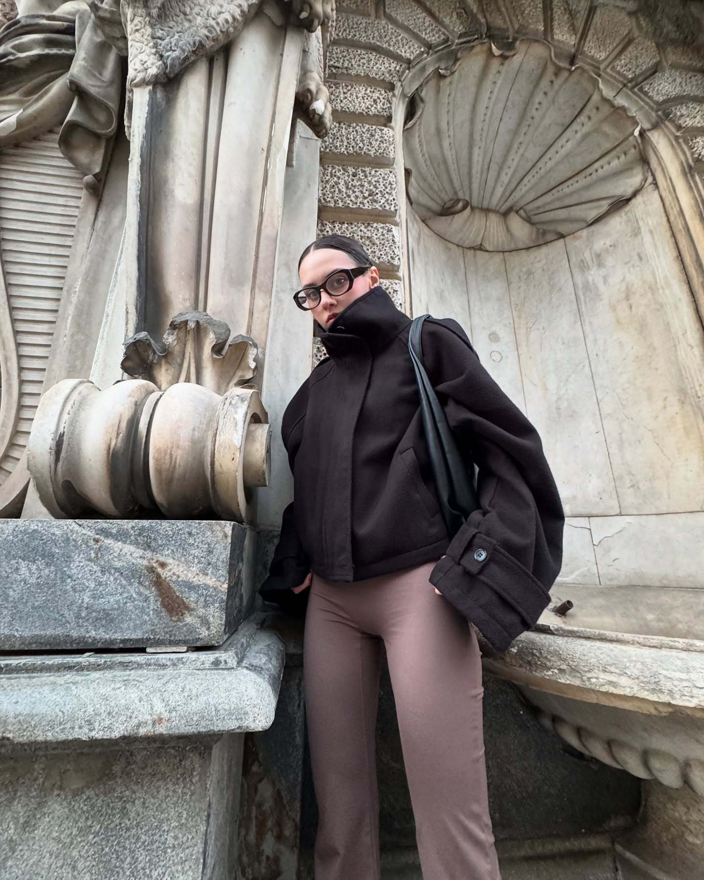 Women's Oversized Wool Jacket with High Collar and Practical Pockets NOVAE