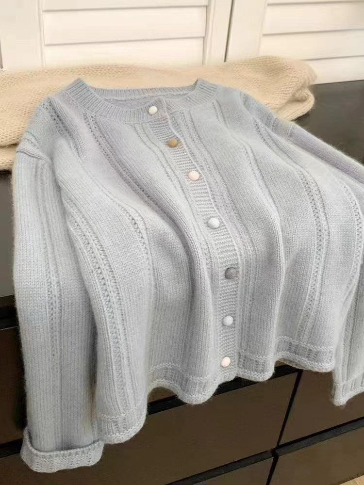 Women's cardigan with decorative rib design and button closure NOVAE