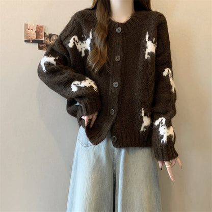 Women's patterned knit cardigan with animal motif and comfortable oversized cuts NOVAE