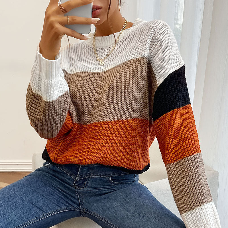 Women's cozy sweater with modern block stripe pattern NOVAE